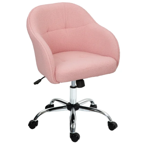 Thuiswerkstoel, ergonomische bureaustoel draaistoel verstelbare hoogte kantoorstoel met kantelfunctie, teddyfluweel uiterlijk, make up stoel voor slaapkamer, studeerkamer, roze 1