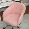 Thuiswerkstoel, ergonomische bureaustoel draaistoel verstelbare hoogte kantoorstoel met kantelfunctie, teddyfluweel uiterlijk, make up stoel voor slaapkamer, studeerkamer, roze 10