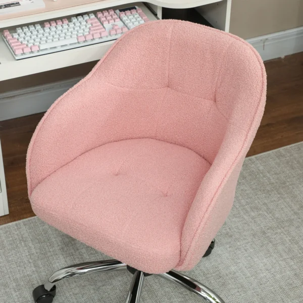 Thuiswerkstoel, ergonomische bureaustoel draaistoel verstelbare hoogte kantoorstoel met kantelfunctie, teddyfluweel uiterlijk, make up stoel voor slaapkamer, studeerkamer, roze 10