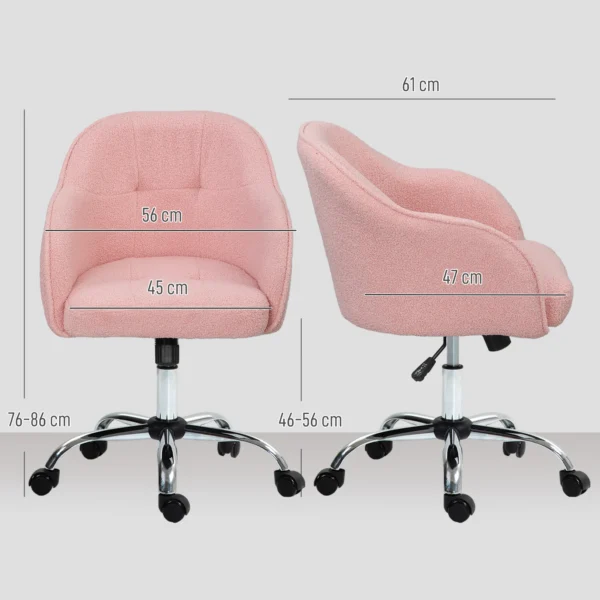 Thuiswerkstoel, ergonomische bureaustoel draaistoel verstelbare hoogte kantoorstoel met kantelfunctie, teddyfluweel uiterlijk, make up stoel voor slaapkamer, studeerkamer, roze 4