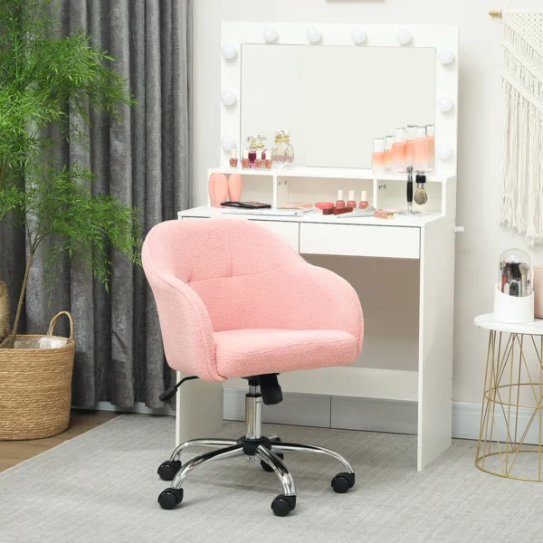 Thuiswerkstoel, ergonomische bureaustoel draaistoel verstelbare hoogte kantoorstoel met kantelfunctie, teddyfluweel uiterlijk, make up stoel voor slaapkamer, studeerkamer, roze 9
