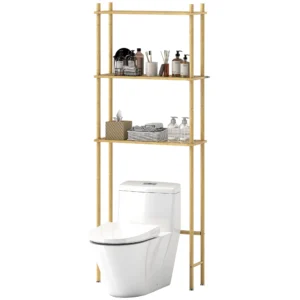 Toilettenrek 3 niveaus badkamerrek met kantelbeveiliging, ruimtebesparend multifunctioneel rek voor wasruimte, landelijke stijl, natuurhout 1