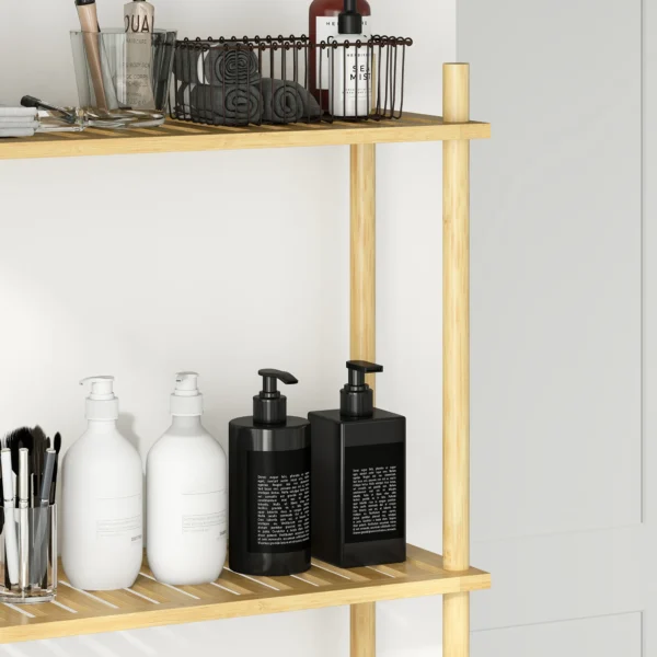 Toilettenrek 3 niveaus badkamerrek met kantelbeveiliging, ruimtebesparend multifunctioneel rek voor wasruimte, landelijke stijl, natuurhout 10