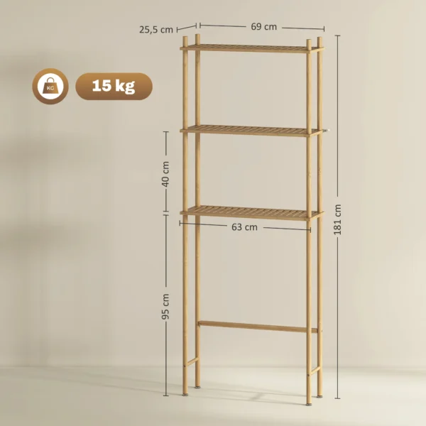 Toilettenrek 3 niveaus badkamerrek met kantelbeveiliging, ruimtebesparend multifunctioneel rek voor wasruimte, landelijke stijl, natuurhout 4
