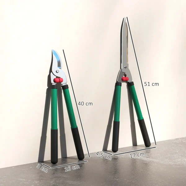 Tuinschaar set 2 delig meslengte 40 cm takkenschaar met anti aanbaklaag metalen bladen, 51 cm tuinschaar voor het snoeien van hagen en takken 4