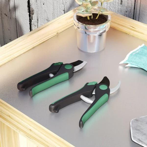 Tuinwerktuig set 2 stukken tuin gereedschap van metaal tuinapparatuur met bypass tuinschaar aambeeld tuinschaar tuinwerk set tuincadeaus voor vrouwen en mannen groen+zwart 2