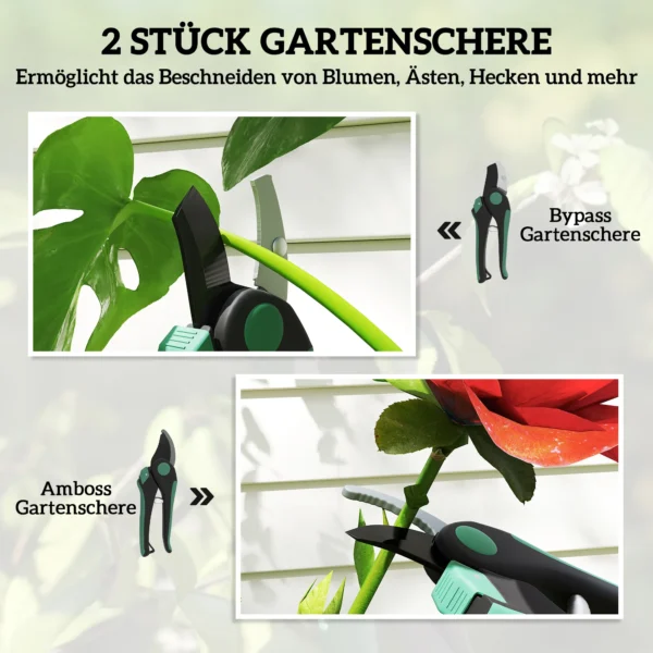 Tuinwerktuig set 2 stukken tuin gereedschap van metaal tuinapparatuur met bypass tuinschaar aambeeld tuinschaar tuinwerk set tuincadeaus voor vrouwen en mannen groen+zwart 5
