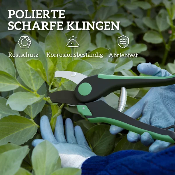 Tuinwerktuig set 2 stukken tuin gereedschap van metaal tuinapparatuur met bypass tuinschaar aambeeld tuinschaar tuinwerk set tuincadeaus voor vrouwen en mannen groen+zwart 6