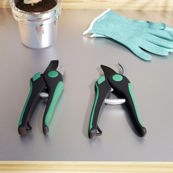 Tuinwerktuig set 2 stukken tuin gereedschap van metaal tuinapparatuur met bypass tuinschaar aambeeld tuinschaar tuinwerk set tuincadeaus voor vrouwen en mannen groen+zwart 9
