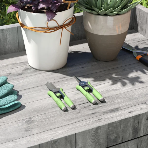 Tuinwerktuig set 2 stuks tuin gereedschap van roestvrij staal tuinapparatuur met tuinschaar takkenschaar tuinwerk set tuincadeaus voor vrouwen en mannen groen+zilver 2