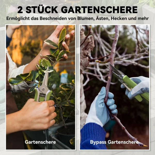 Tuinwerktuig set 2 stuks tuin gereedschap van roestvrij staal tuinapparatuur met tuinschaar takkenschaar tuinwerk set tuincadeaus voor vrouwen en mannen groen+zilver 5