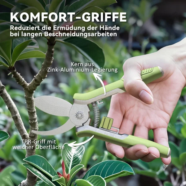 Tuinwerktuig set 2 stuks tuin gereedschap van roestvrij staal tuinapparatuur met tuinschaar takkenschaar tuinwerk set tuincadeaus voor vrouwen en mannen groen+zilver 7