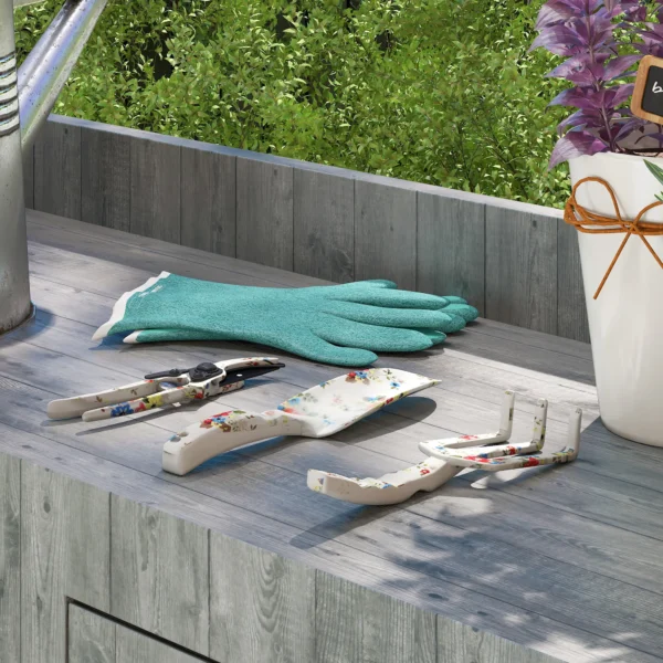 Tuinwerktuig set 3 stuks tuin gereedschap van metaal tuinapparatuur met bloemenschop handhark tuinschaar tuinwerk set tuincadeaus voor vrouwen en mannen veelkleurig 2