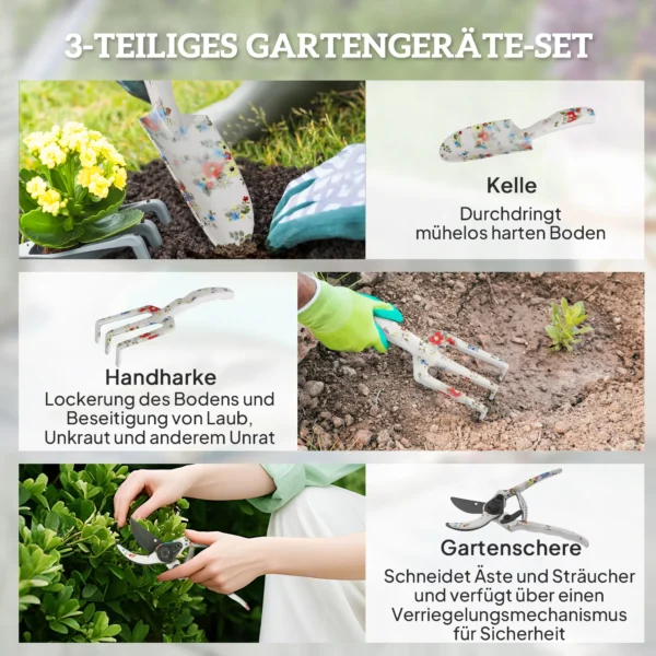 Tuinwerktuig set 3 stuks tuin gereedschap van metaal tuinapparatuur met bloemenschop handhark tuinschaar tuinwerk set tuincadeaus voor vrouwen en mannen veelkleurig 5