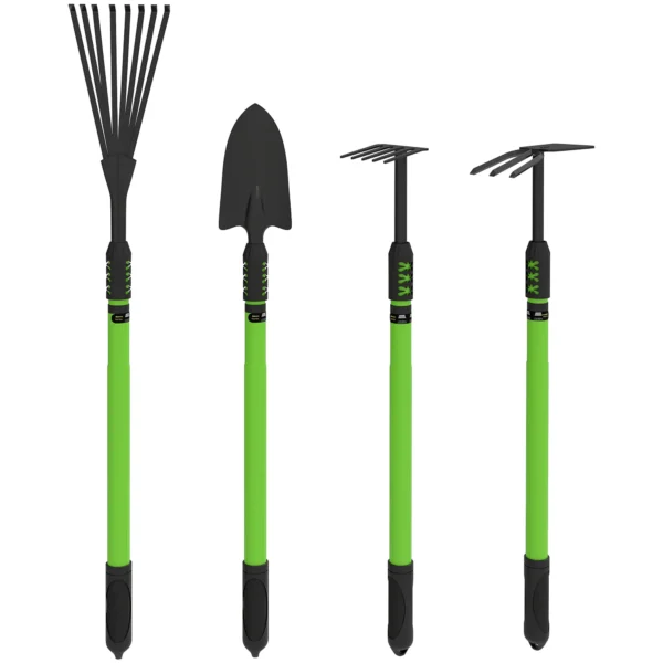 Tuinwerktuigset 4 stuks tuin gereedschapset met schop, tuinhak, tuinhark, bladhark, ideaal cadeau voor mannen en vrouwen 1
