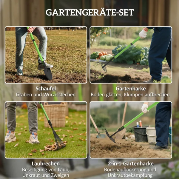 Tuinwerktuigset 4 stuks tuin gereedschapset met schop, tuinhak, tuinhark, bladhark, ideaal cadeau voor mannen en vrouwen 5