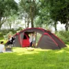 Tunnel tent, campingtent voor 4 6 personen, met 3 kamers, licht haak, groepstent met dubbele deuren, 3000mm waterafstotend familie tent, voor tuin, campingplaats, grijs 2