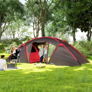Tunnel tent, campingtent voor 4 6 personen, met 3 kamers, licht haak, groepstent met dubbele deuren, 3000mm waterafstotend familie tent, voor tuin, campingplaats, grijs 2