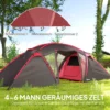 Tunnel tent, campingtent voor 4 6 personen, met 3 kamers, licht haak, groepstent met dubbele deuren, 3000mm waterafstotend familie tent, voor tuin, campingplaats, grijs 5