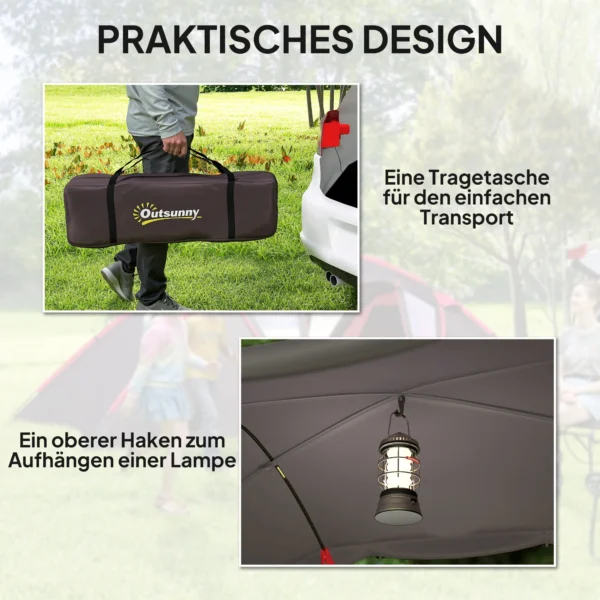 Tunnel tent, campingtent voor 4 6 personen, met 3 kamers, licht haak, groepstent met dubbele deuren, 3000mm waterafstotend familie tent, voor tuin, campingplaats, grijs 8