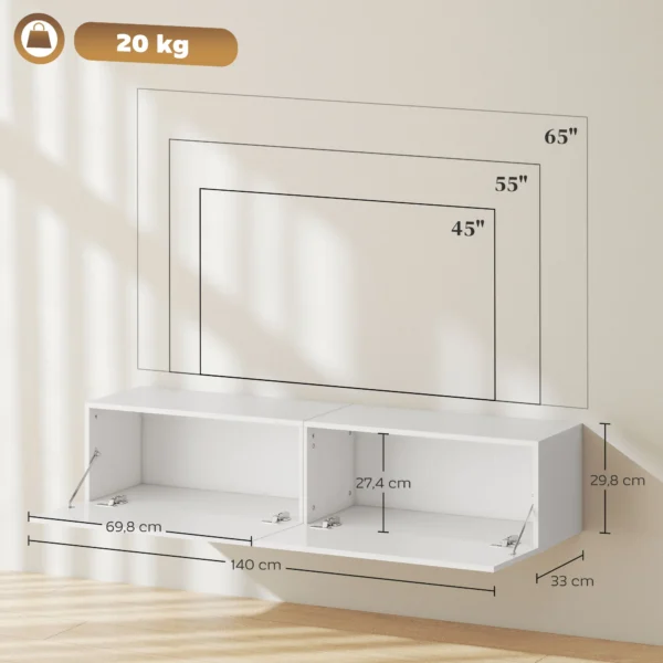 Tv kast hangend tv meubel voor televisies tot 65 inch 140 cm lowboard tv tafel met opbergruimte tv kast voor woonkamer wit 4