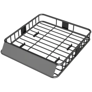 Universele dakdrager met windscherm, stalen bagagerek met reling, auto bagagerek tot 90,7kg belastbaar, dakdrager dak bagagekorf voor suv trucks 110,5 x 99,5 x 18,5cm zwart 1