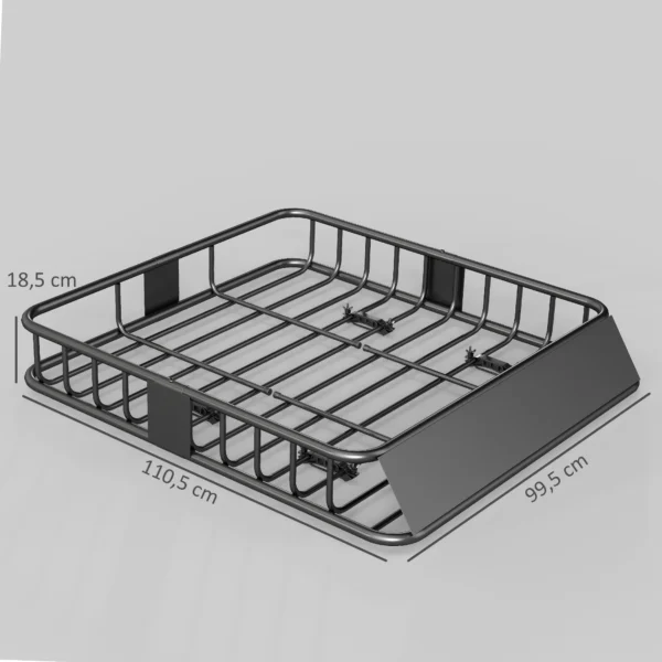 Universele dakdrager met windscherm, stalen bagagerek met reling, auto bagagerek tot 90,7kg belastbaar, dakdrager dak bagagekorf voor suv trucks 110,5 x 99,5 x 18,5cm zwart 4