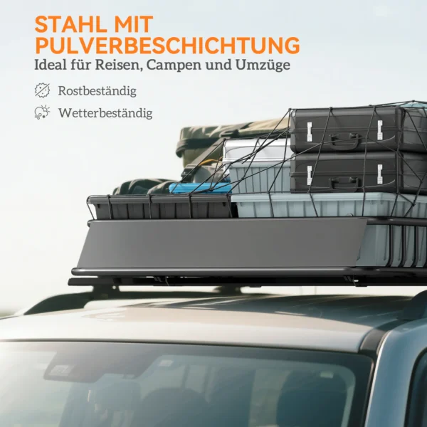 Universele dakdrager met windscherm, stalen bagagerek met reling, auto bagagerek tot 90,7kg belastbaar, dakdrager dak bagagekorf voor suv trucks 110,5 x 99,5 x 18,5cm zwart 6