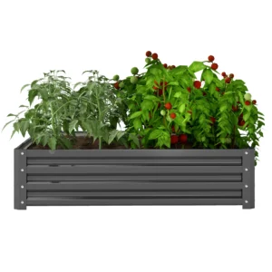 Verhoogd bloembed, bloembak, groentebed, plantenbak, kruidenbed voor tuin, terras, balkon, staal, lichtgrijs, 120 x 120 x 30 cm 1