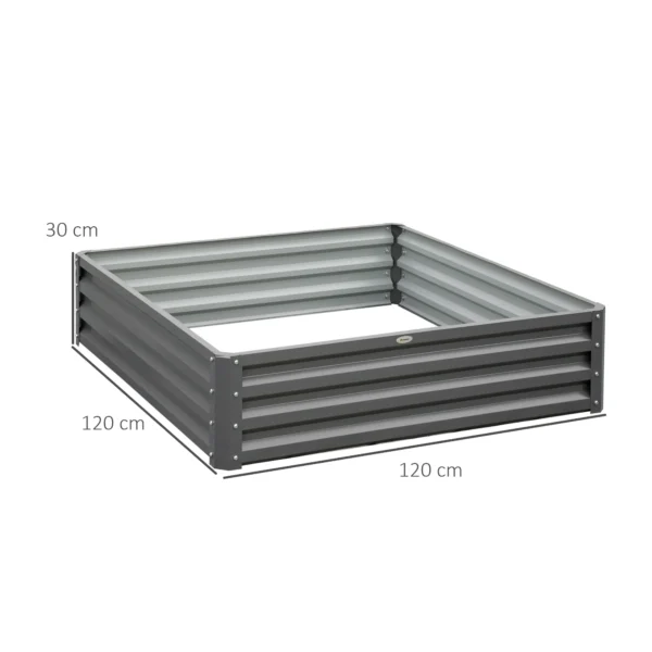 Verhoogd bloembed, bloembak, groentebed, plantenbak, kruidenbed voor tuin, terras, balkon, staal, lichtgrijs, 120 x 120 x 30 cm 4