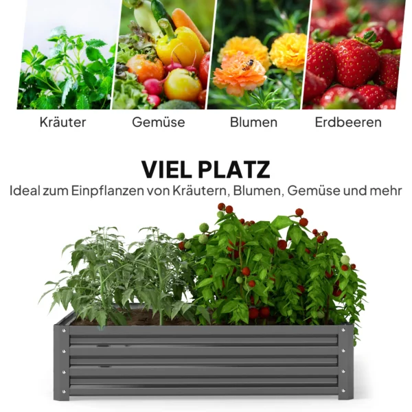 Verhoogd bloembed, bloembak, groentebed, plantenbak, kruidenbed voor tuin, terras, balkon, staal, lichtgrijs, 120 x 120 x 30 cm 5