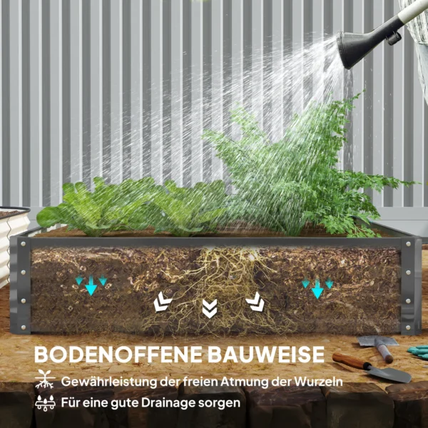 Verhoogd bloembed, bloembak, groentebed, plantenbak, kruidenbed voor tuin, terras, balkon, staal, lichtgrijs, 120 x 120 x 30 cm 7