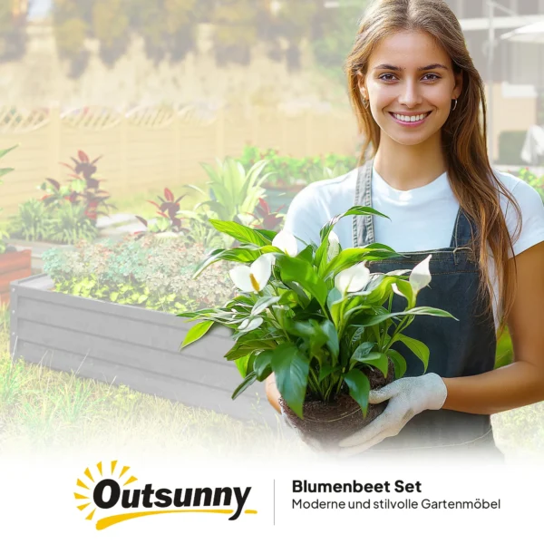Verhoogd bloembed, bloembak, groentebed, plantenbak, kruidenbed voor tuin, terras, balkon, staal, lichtgrijs, 120 x 120 x 30 cm 8