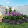 Verhoogd bloembed, bloembak, groentebed, plantenbak, kruidenbed voor tuin, terras, balkon, staal, lichtgrijs, 120 x 120 x 30 cm 9