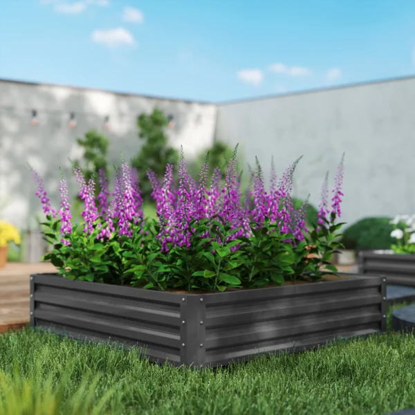Verhoogd bloembed, bloembak, groentebed, plantenbak, kruidenbed voor tuin, terras, balkon, staal, lichtgrijs, 120 x 120 x 30 cm 9