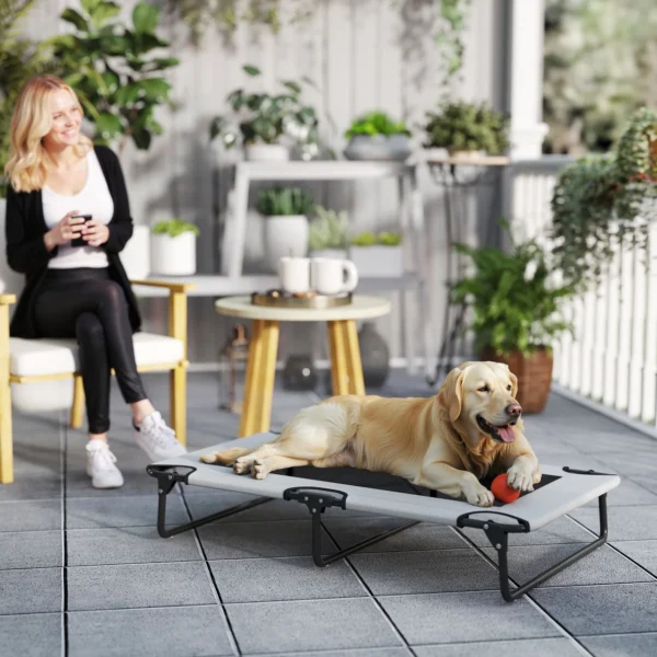 Verhoogd hondenbed opvouwbaar huisdierbed, outdoor hondenligstoel met netontwerp, ademend, voor grote honden lichtgrijs oxford 107 x 61 x 20 cm 2