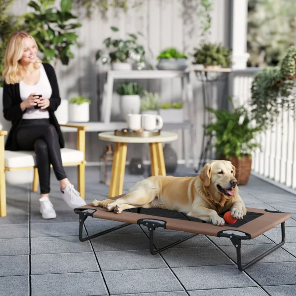 Verhoogd opvouwbaar huisdierbed, outdoor hondenligbed met netontwerp, ademend, voor grote honden koffie oxford 107 x 61 x 20 cm 2