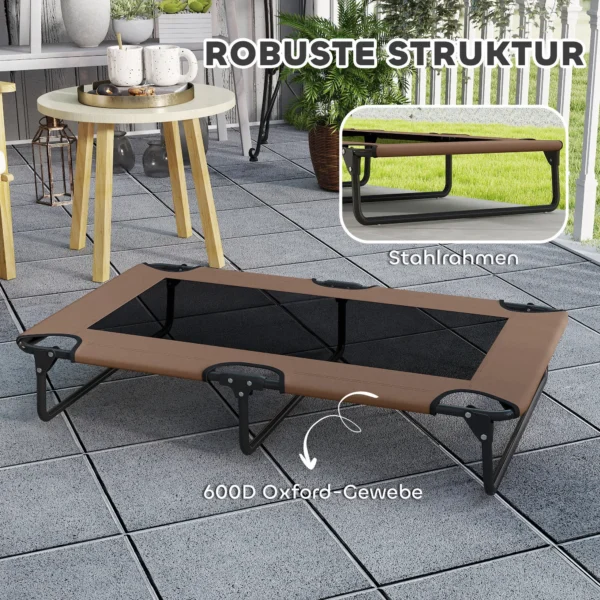 Verhoogd opvouwbaar huisdierbed, outdoor hondenligbed met netontwerp, ademend, voor grote honden koffie oxford 107 x 61 x 20 cm 6