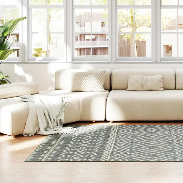 Vlakgeweven tapijt wasbaar anti slip keukentapijt met boho design voor terras balkon woonkamer & keuken, 200 x 140 cm, grijs 10