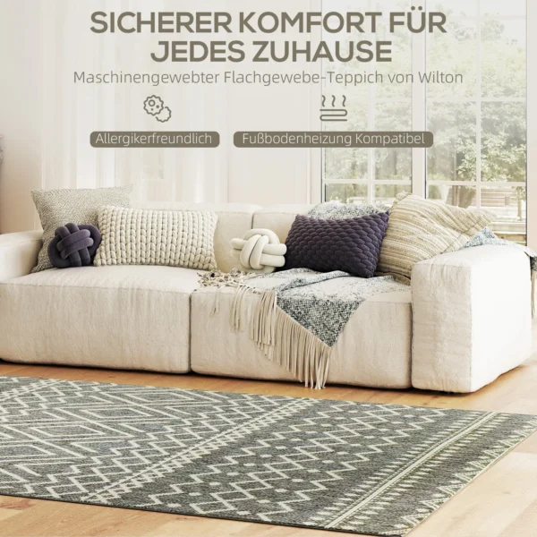 Vlakgeweven tapijt wasbaar anti slip keukentapijt met boho design voor terras balkon woonkamer & keuken, 200 x 140 cm, grijs 5