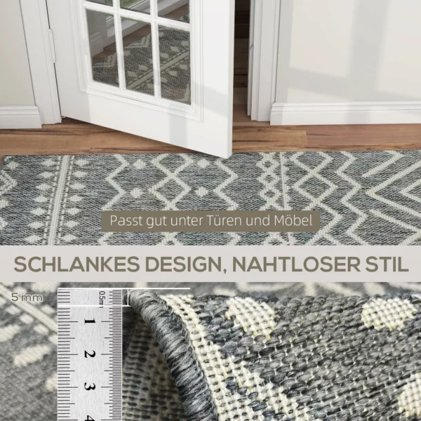 Vlakgeweven tapijt wasbaar anti slip keukentapijt met boho design voor terras balkon woonkamer & keuken, 200 x 140 cm, grijs 8