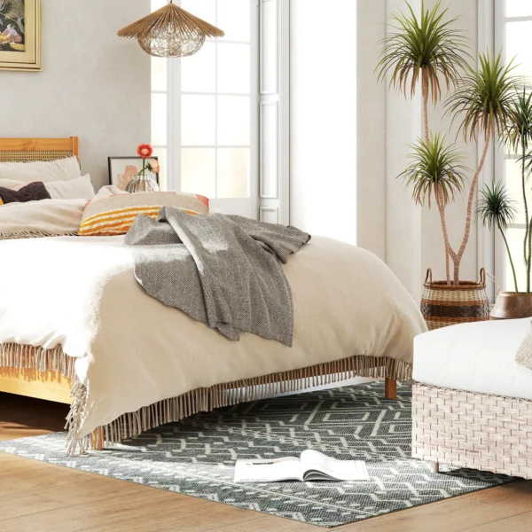 Vlakgeweven tapijt wasbaar anti slip keukentapijt met boho design voor terras balkon woonkamer & keuken, 200 x 140 cm, grijs 9