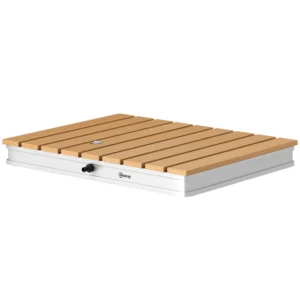 Vloerdouche tuindouche met verstelbaar voetwiel aluminium buitendouche tot 4 m fonteinhoogte 70 x 55 cm saunadouche houtlook antislip weerbestendig outdoor campingdouche voor zwembad sauna 1