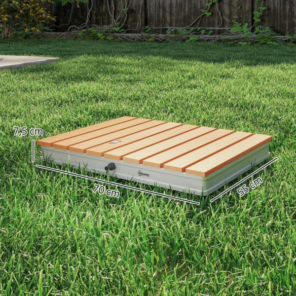 Vloerdouche tuindouche met verstelbaar voetwiel aluminium buitendouche tot 4 m fonteinhoogte 70 x 55 cm saunadouche houtlook antislip weerbestendig outdoor campingdouche voor zwembad sauna 4