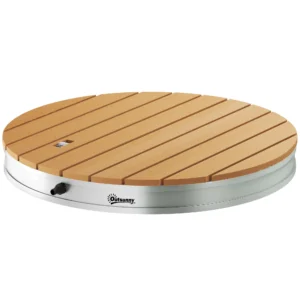 Vloerdouche tuindouche met verstelbaar voetwiel aluminium buitendouche tot 4 m fonteinhoogte Ø70,5 cm saunadouche houtlook antislip weerbestendig outdoor campingdouche voor zwembad sauna 1