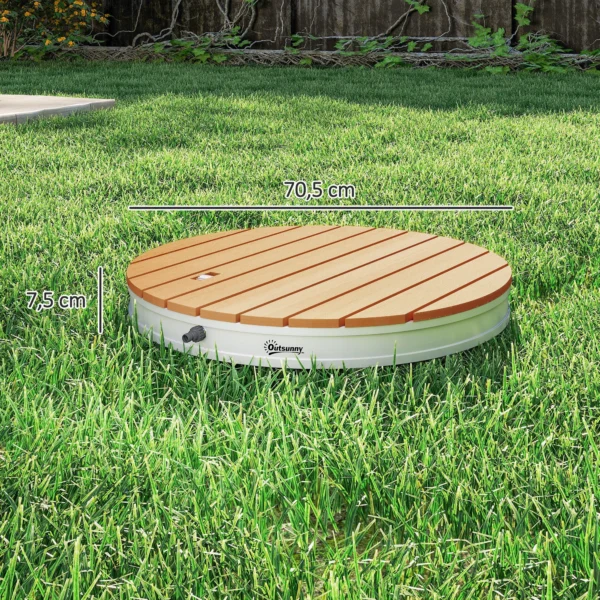 Vloerdouche tuindouche met verstelbaar voetwiel aluminium buitendouche tot 4 m fonteinhoogte Ø70,5 cm saunadouche houtlook antislip weerbestendig outdoor campingdouche voor zwembad sauna 4