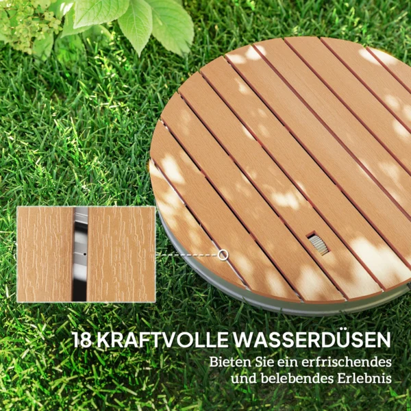 Vloerdouche tuindouche met verstelbaar voetwiel aluminium buitendouche tot 4 m fonteinhoogte Ø70,5 cm saunadouche houtlook antislip weerbestendig outdoor campingdouche voor zwembad sauna 5