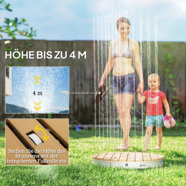 Vloerdouche tuindouche met verstelbaar voetwiel aluminium buitendouche tot 4 m fonteinhoogte Ø70,5 cm saunadouche houtlook antislip weerbestendig outdoor campingdouche voor zwembad sauna 6