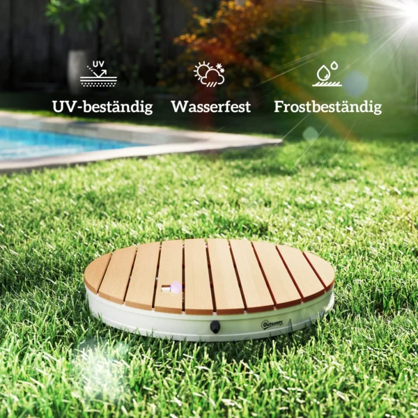 Vloerdouche tuindouche met verstelbaar voetwiel aluminium buitendouche tot 4 m fonteinhoogte Ø70,5 cm saunadouche houtlook antislip weerbestendig outdoor campingdouche voor zwembad sauna 7