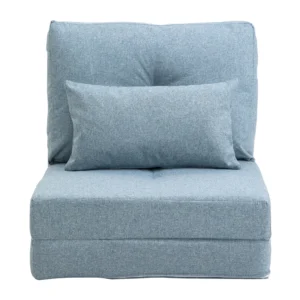 Vloerstoel 2 in 1 vouwbed met verstelbare rugleuning vloersofa met sierkussens, vloerzitkussen voor woonkamer, slaapkamer, linnen, hemelsblauw 1